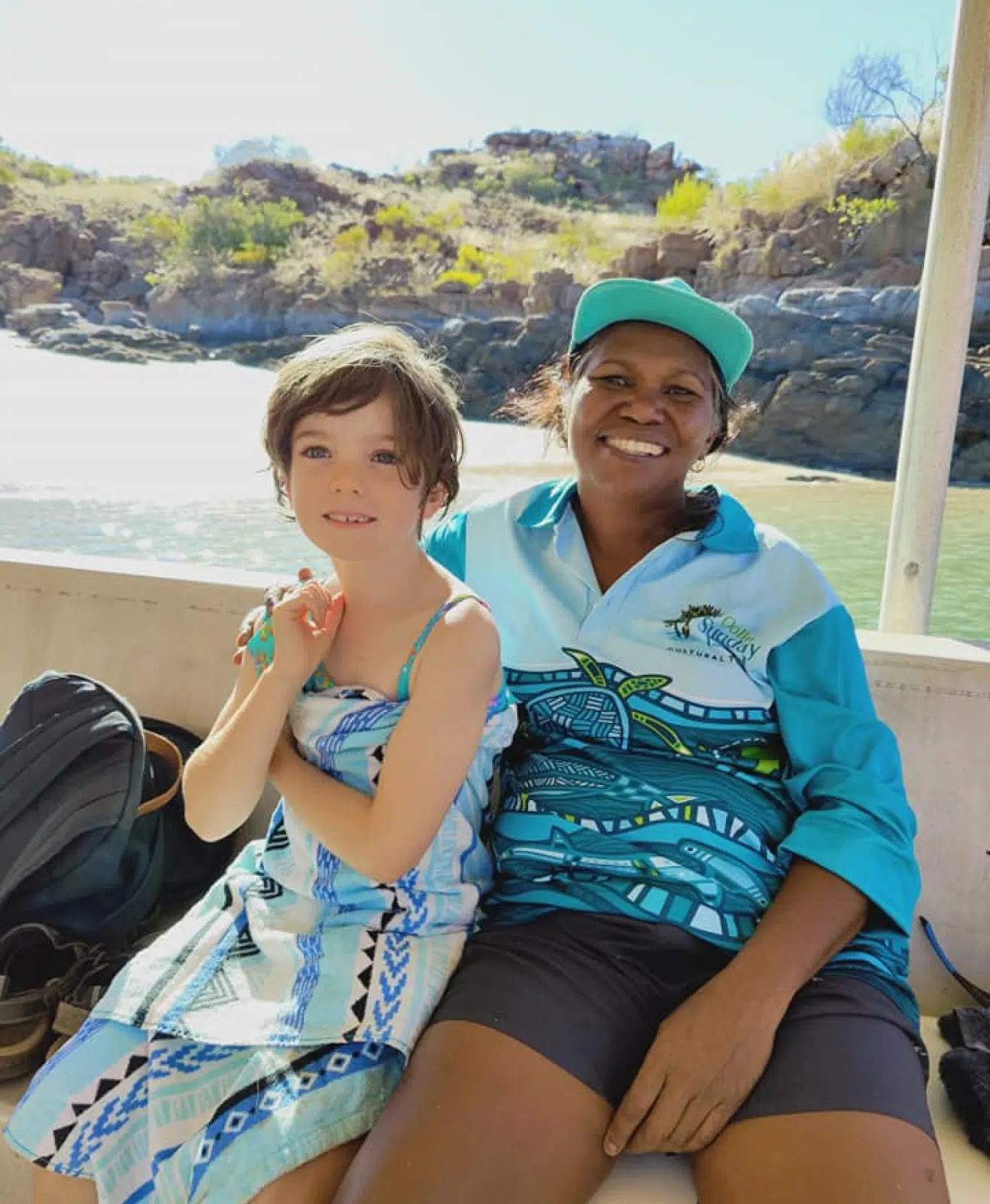 Rosanna Angus with a guest as she takes them on her iconic Oolin Sunday Island Cultural Tour.