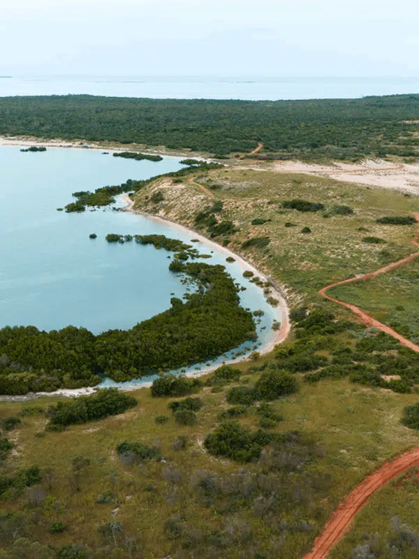 An aerial photo of Shenton's bluff, at Cygnet Bay Pearl Farm